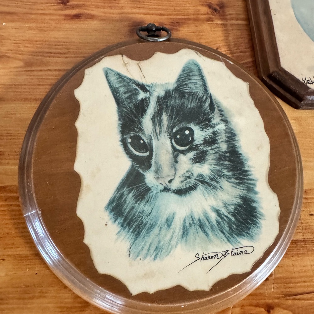 Cat Art Wall Decor Set - Blue and Brown - Picture 2 of 12
